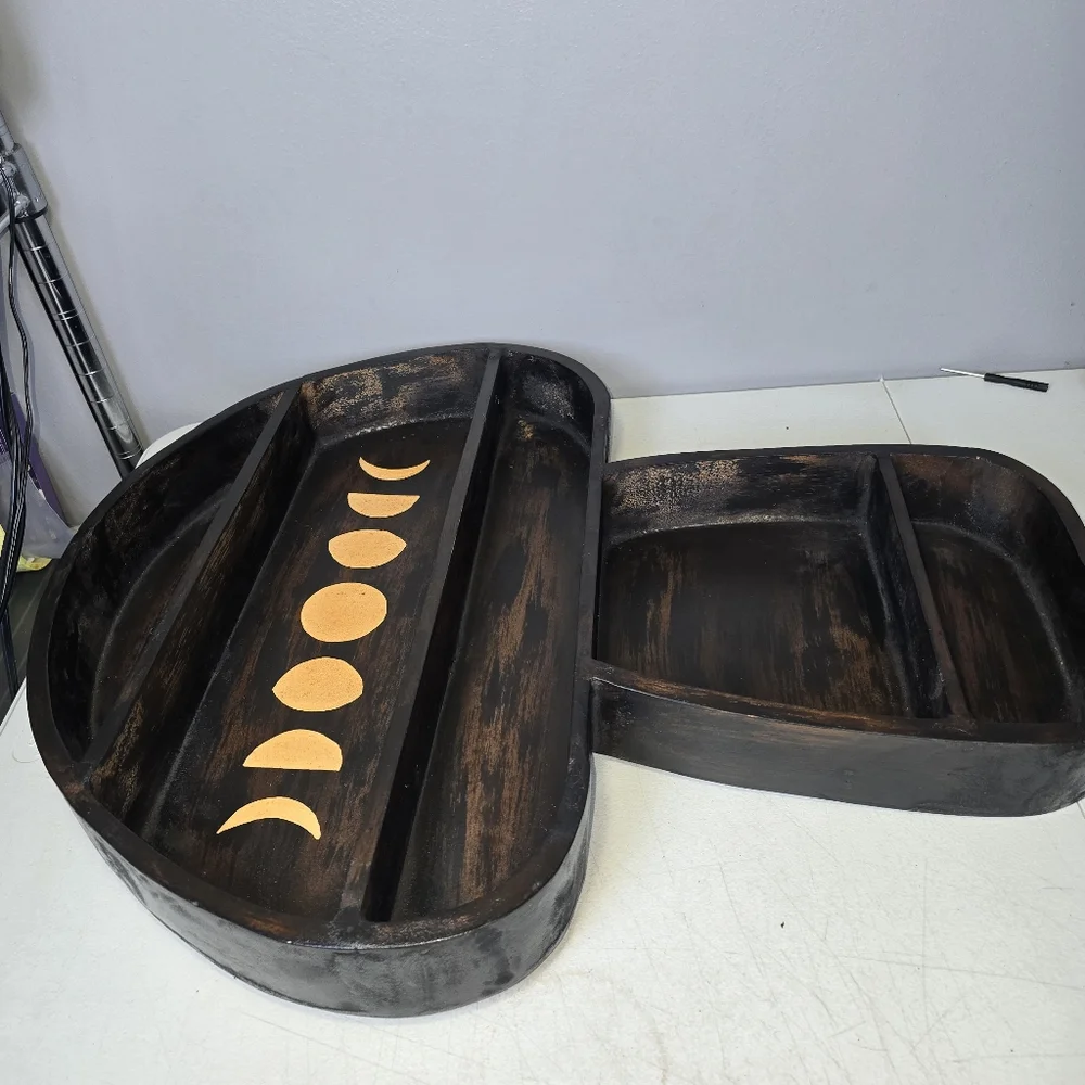 Earthbound Trading Company Large Mushroom Wood Shelf Moon Phases Crystal Display